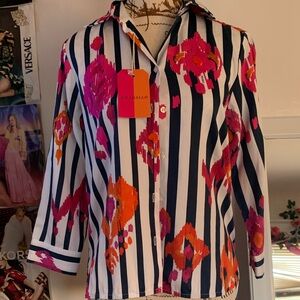 Vilagallo Striped Shirt with Pink and Orange Patterns